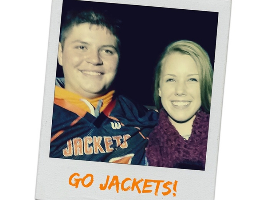 Two kids smiling in picture labeled Go Jackets!